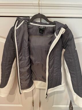 CB Sports Charcoal Gray and White Quilted Hooded Jacket Lightweight